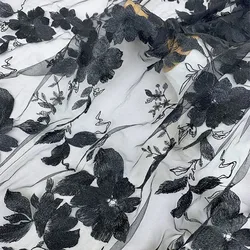 Mesh Soft Black Big Flower Embroidered Lace Fabric For Clothing Skirt Wedding Dress Designer Fabric