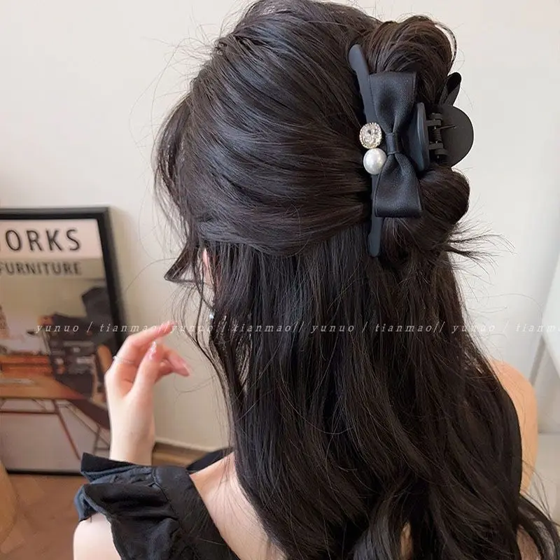 1pc Hair clip, vintage bow, women's back of the head hair clip, new semi tied hair shark clip headband accessory