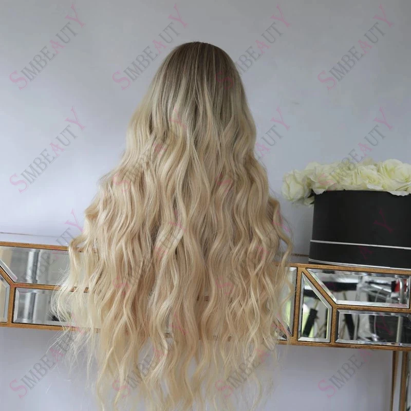 Ombre Platinum Blonde Rose Wavy U Part Wigs 1x4 Middle Open Human Hair Wig For Women Brazilian Remy 200density Full Machine Made