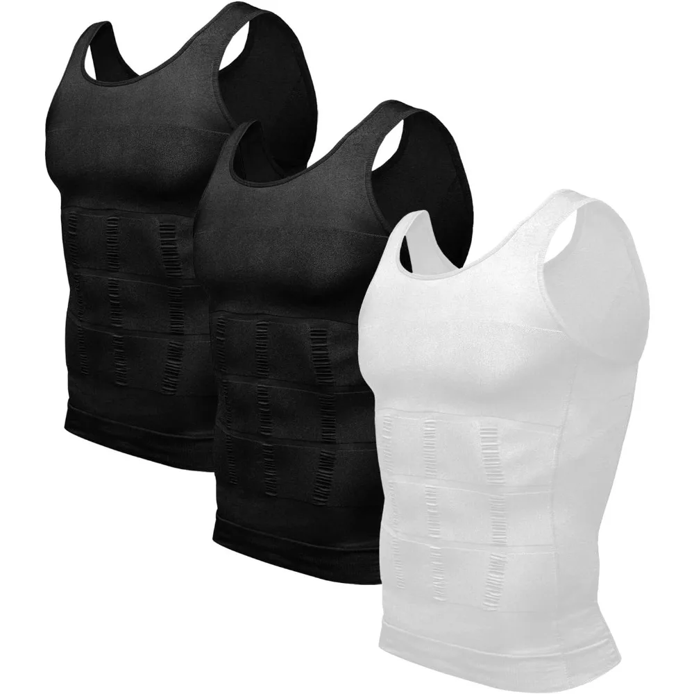 3 Packs Men Compression Shirt Body Shapewear Tummy Shaper Vest Tank Top Compression Shirts Undershirts Mens Slimming Shaper Vest