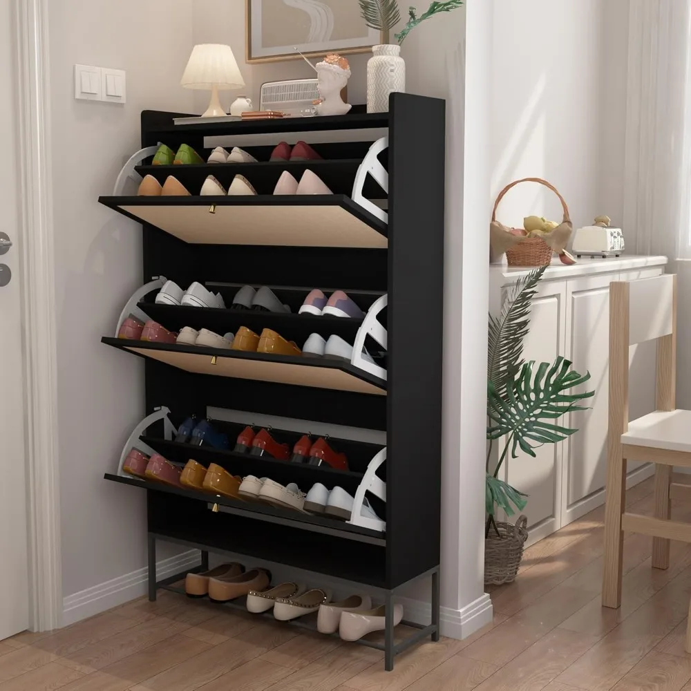 

Shoe Storage Cabinet with 3 Flip Drawers, Freestanding and Organizer Closed Shoes Rack, Slim Shoes Cabinet Storage, Shoe Rack