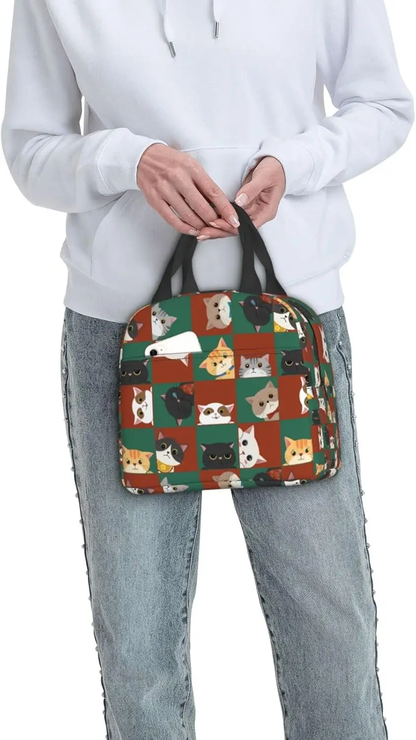 Cat Lunch Bag Kids Cute Insulated Cat Lunch Box for Girls Women Men Reusable Lunch Tote for Office Work Picnic Hiking