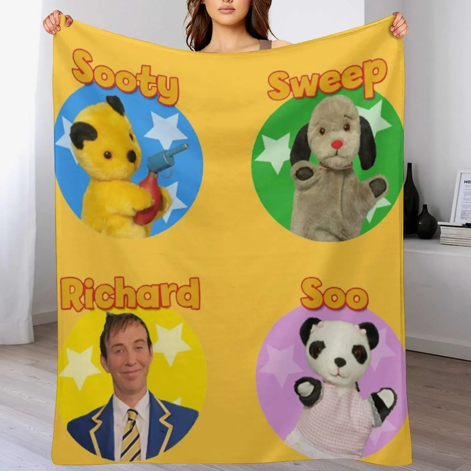 

Sooty and sweep stickers Throw Blanket Stuffeds cosplay anime Single Vintage Blankets