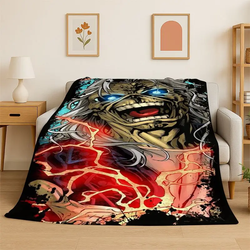 Retro I-Iron Maiden Metal Band Flannel Blanket,Ultra Soft Warm Plush Throw for Home Bedroom Bed Sofa Cover Office Camping Picnic