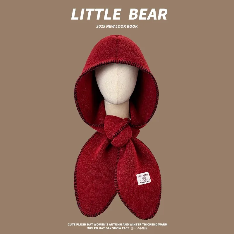 

Красные шапки-балаклавы в стиле ретро для женщин, осенние и зимние дорожные теплые защитные шапки для шеи, универсальные повседневные вязаные шапки-бомберы для мужчин