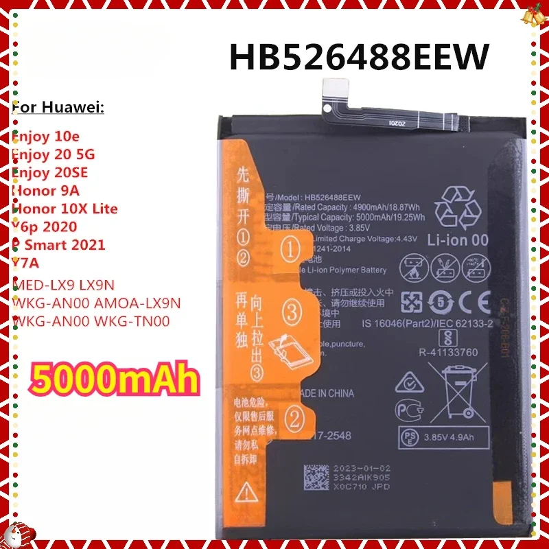 

HB526488EEW 5000mAh Battery For Huawei Honor 10x Lite 9A P Smart 2021 Y6P 2020 Y7a Enjoy 10e 20 20se MED-LX9 LX9N WKG-AN00 Phone