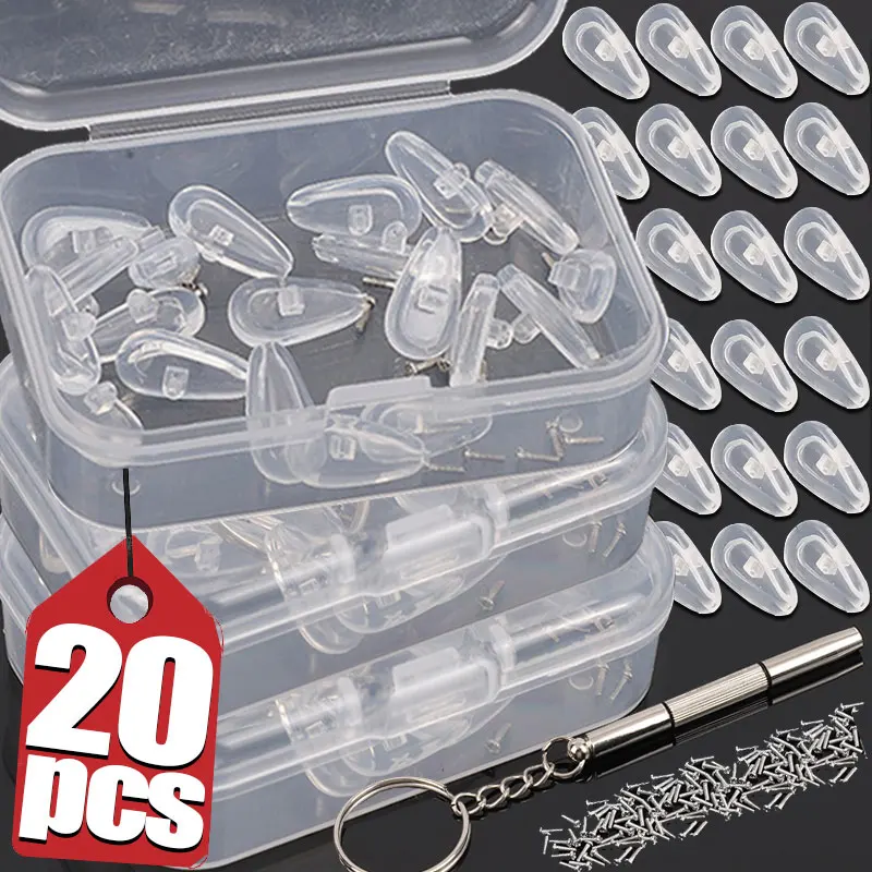 20Pcs/Set Silicone Glasses Nose Pad Airbag Soft Air Non-Slip Air Cushion Boles with Screws Screwdrivers Eyeglasses Accessories