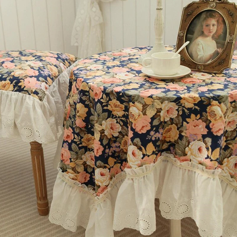 Pure Cotton Tablecloth Pastoral Flower Embroidered Lace Cover Cloth Home Coffeetable Luxury Vintage Diningtable Decora Cloth