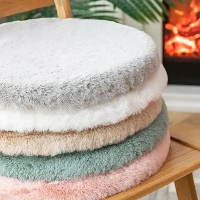 45cm Plush Seat Cushion Soft Imitation Rabbit Fur Thicken Round Seat Hip Protective Living Room Chair Car Seat Stuffed Cushion