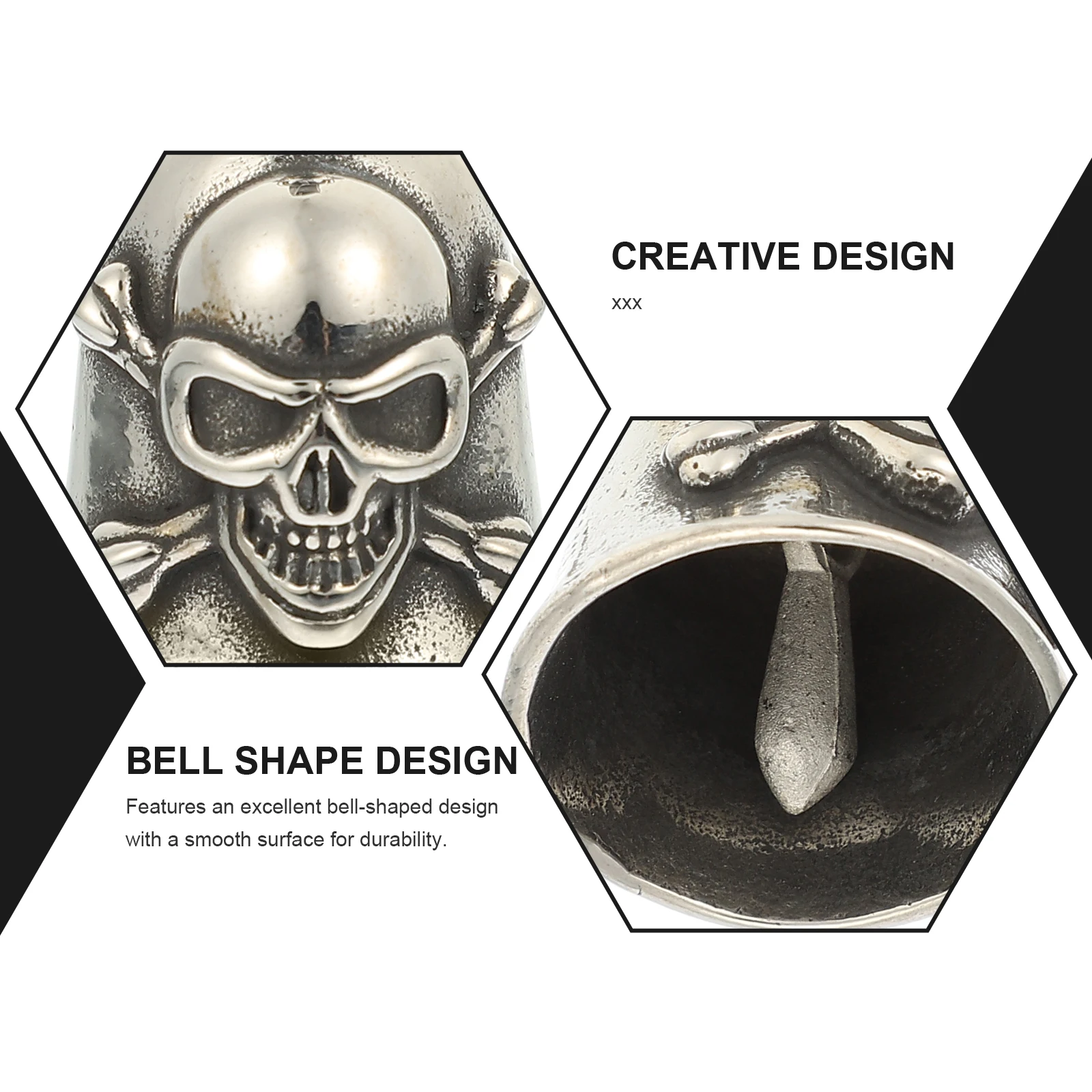 

Skull Pendant Necklace Small Bell Charm Punk Motorcycle Jewelry DIY Stainless Steel Craft Retro Bells Bike Accessories