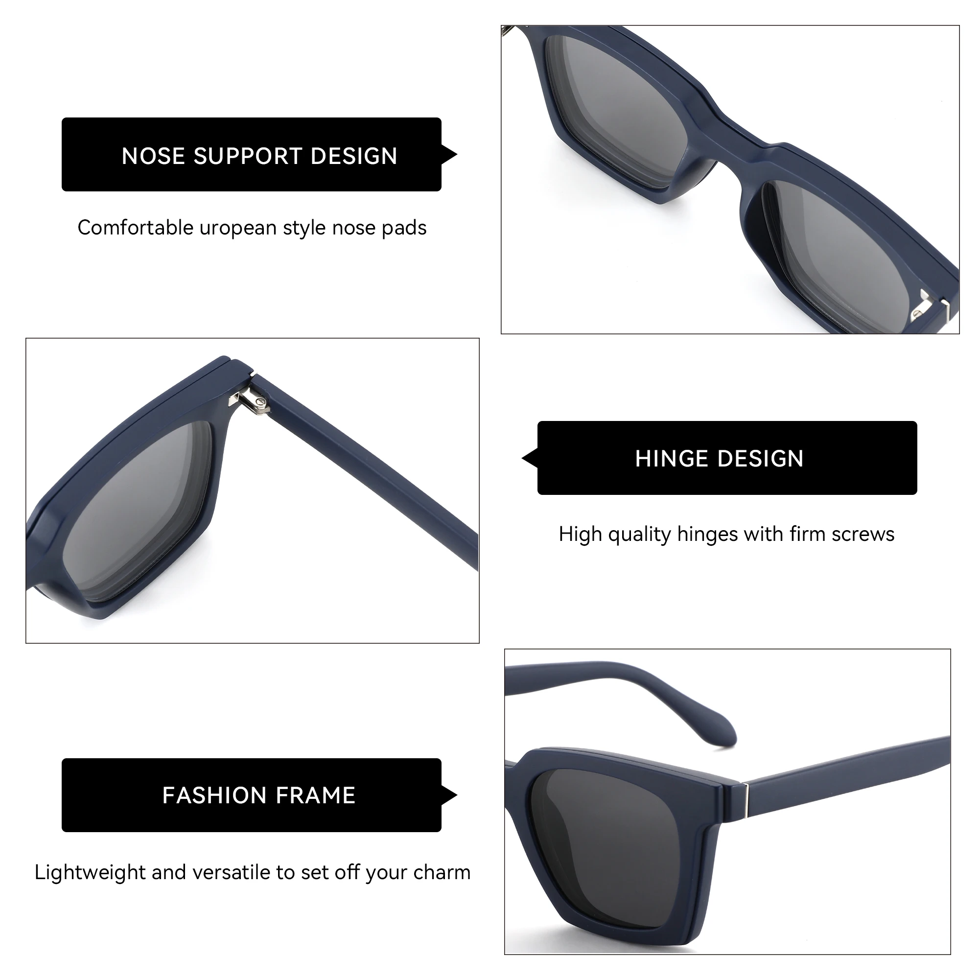 TR90 Polarized Sunglasses Fit Over Glasses UV400 Trendy Square Shades Metal Square Frame Sunglasses Big Tr90 Double Bridge  main image 2
