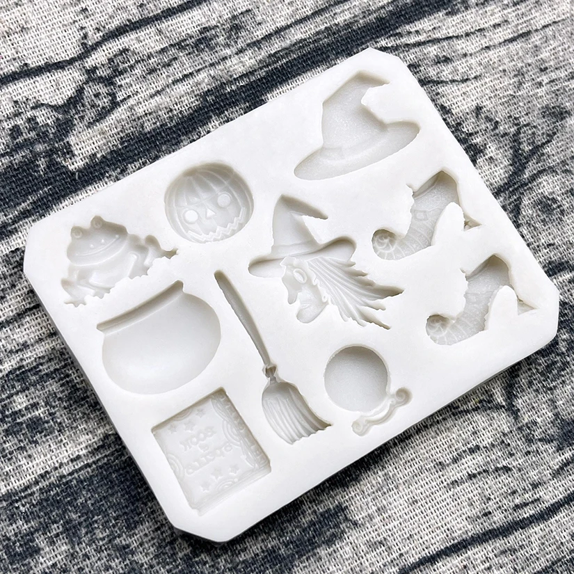 Kapelusz wiedźmy miotła typu Jack-o'-lantern na Halloween silikonowa foremka do cukierków forma do pieczenia narzędzia do dekorowania ciast masą cukrową