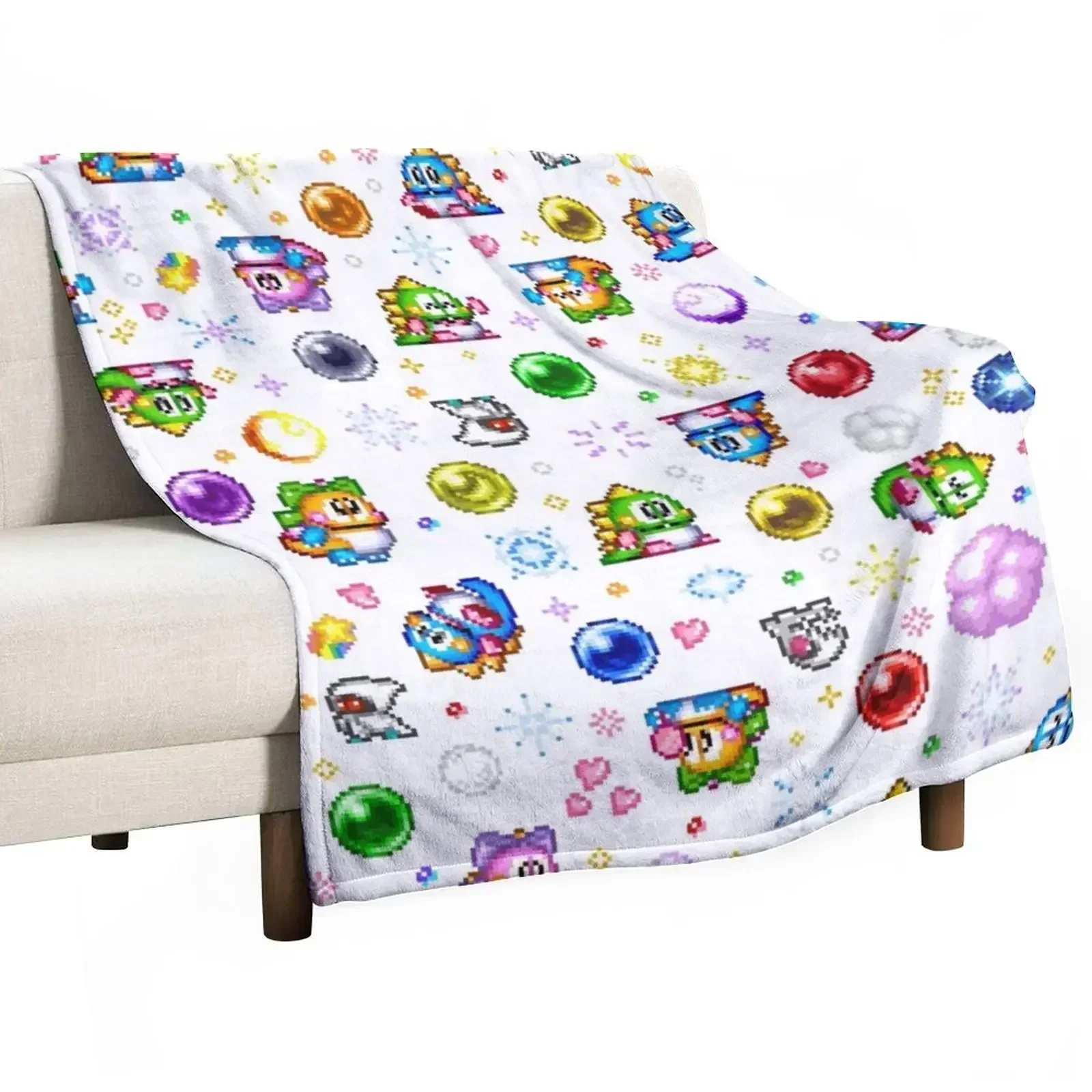 Bubble Bobble - White Throw Blanket Flannels Soft Plaid Blankets