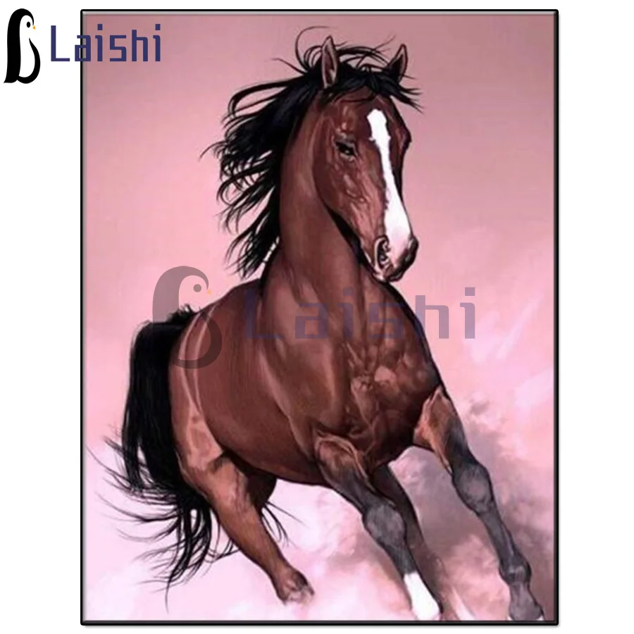 Diamond Painting with Rhinestone Picture, Pink Dust, Galloping Horse, Full Square, Round, Cross Stitch, Mosaic, Picture