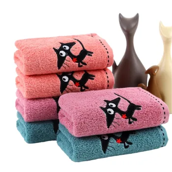 어린이용 대나무 수건 세트, 시원한 욕실 고양이 자수 목욕 손 얼굴 수건, 호텔 가정, 일일 여행용 수건, 1 개, 4 개, 6 개, 34x76cm 