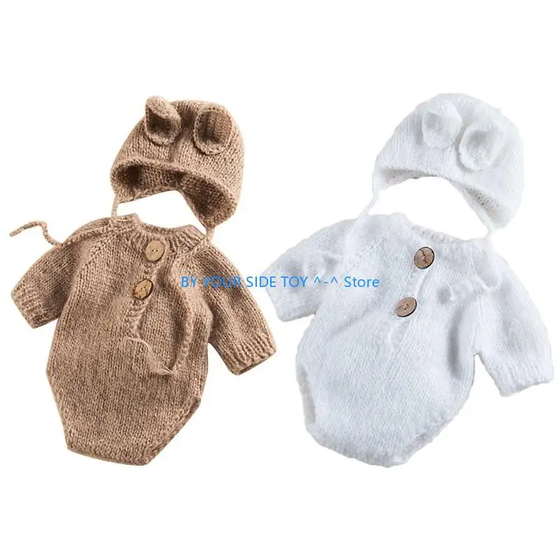 1 مجموعة محبوك قبعة الطفل رومبير مجموعة الوليد التصوير الدعائم الزي الرضع صور اطلاق النار الملابس U6XE