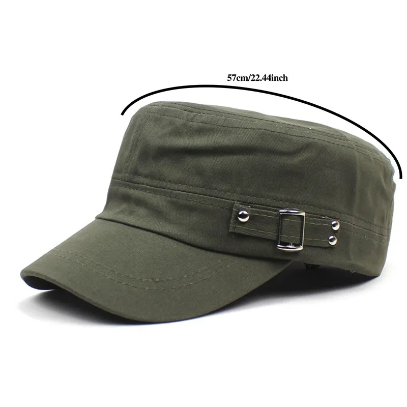 Military Style Cadet Army Cap Men Women Solid Color Washed Cotton Flat Top Cap Summer Autumn Adjustable Chapeau Visor Hat