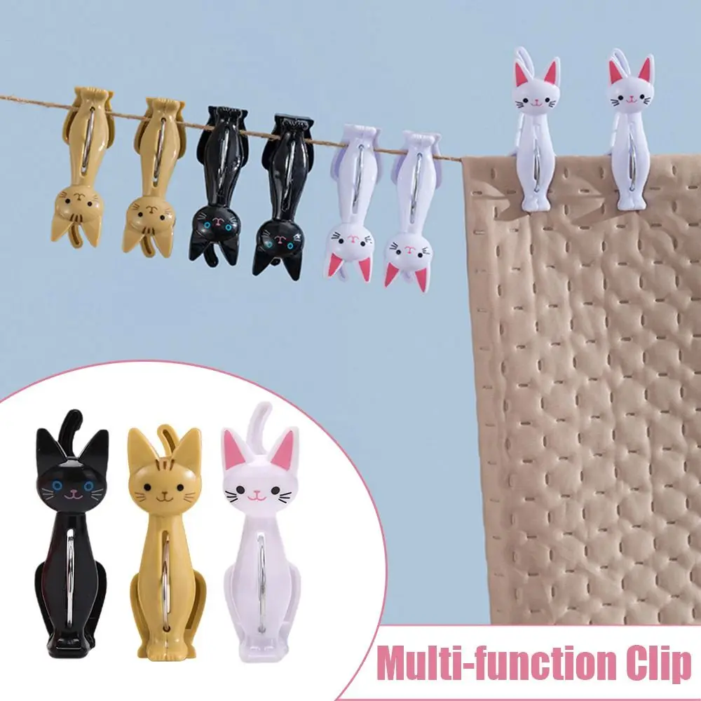

4Pcs High-quality Plastic Towel Clip Cute Cat Windproof Clip Sealing Clips Multi-function Stationery Note Clip