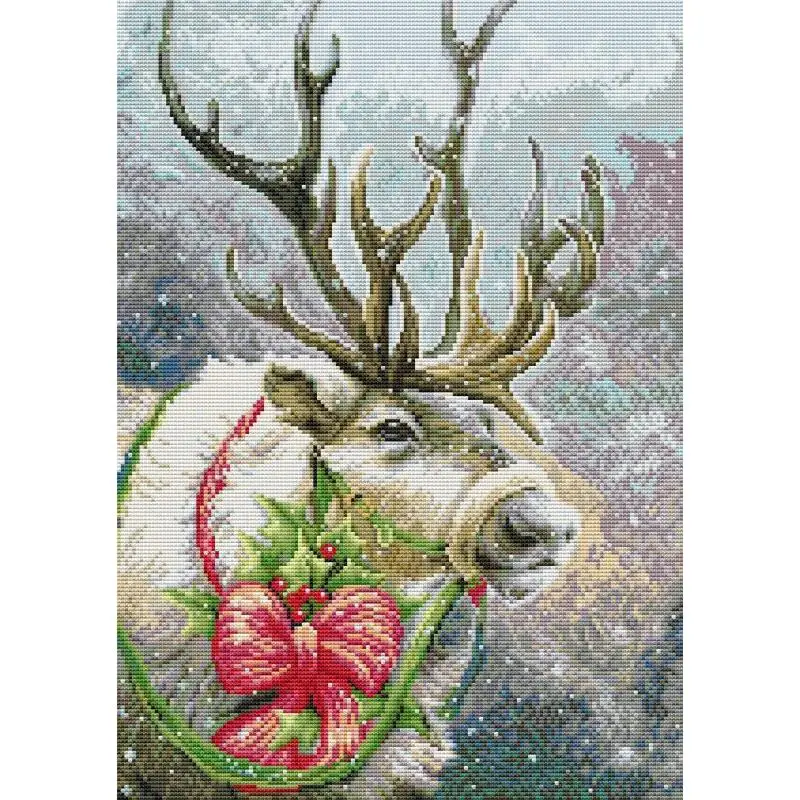 

Christmas Elk Cross Stitch Kits 14CT Counted 11CT 16CT Printed Canvas Cloth Embroidery Set DIY Animal Patterns Home Decor Gifts