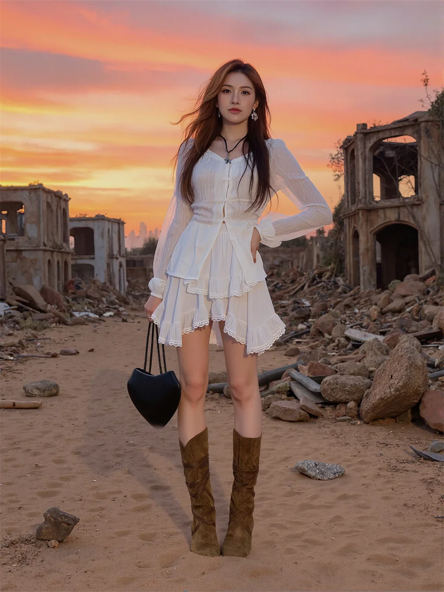 

Мини-юбки с оборками, черно-белые женские бархатные плиссированные лоскутные юбки с высокой талией и рюшами по подолу, осенний минималистичный жаккардовый мягкий удобный