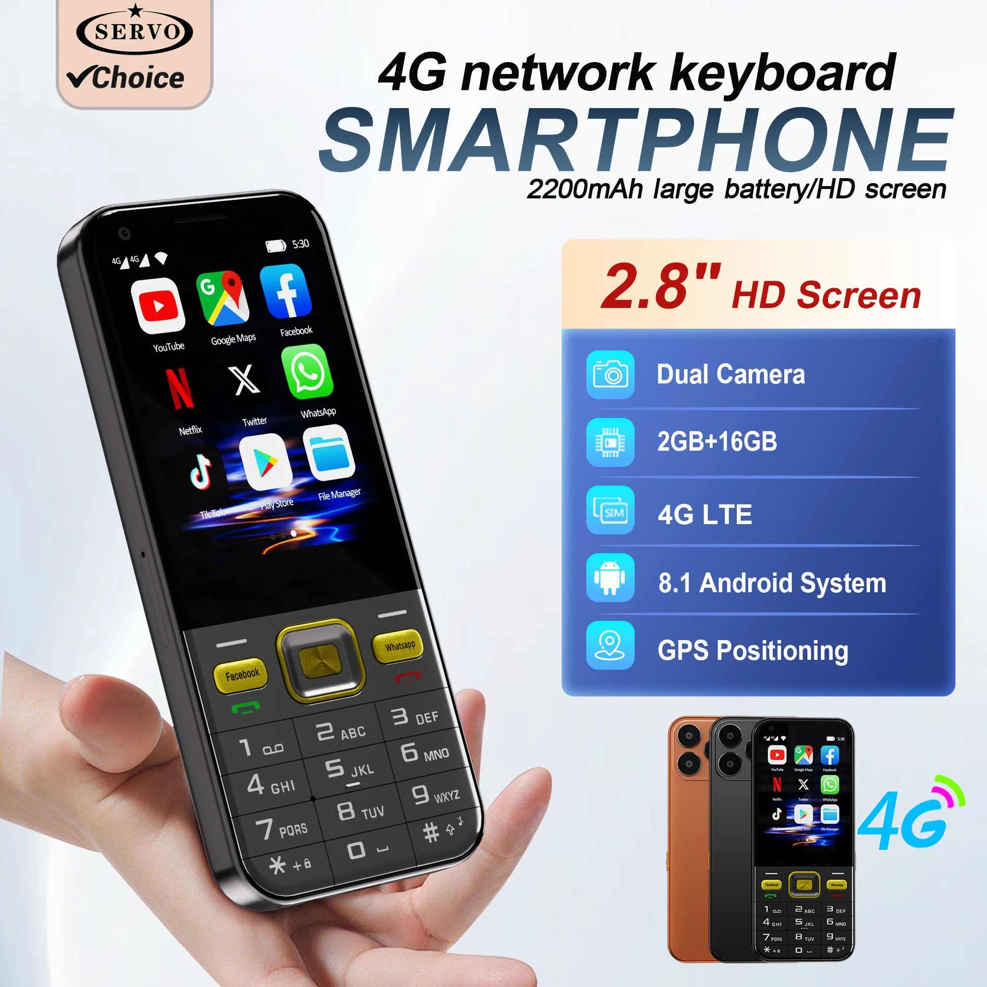 SERVO F6 Ultra Touch Screen Smartphone Android OS 4G Cellular 2.8