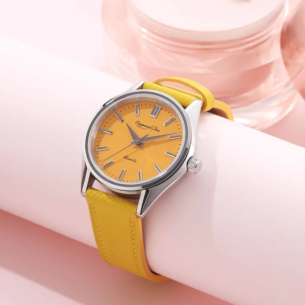 35MM Simple Fashion Ladies Quartz Watch Japan VH31 Sweep Second Movement Waterproof Stainless Steel Sapphire Glass Leather Strap