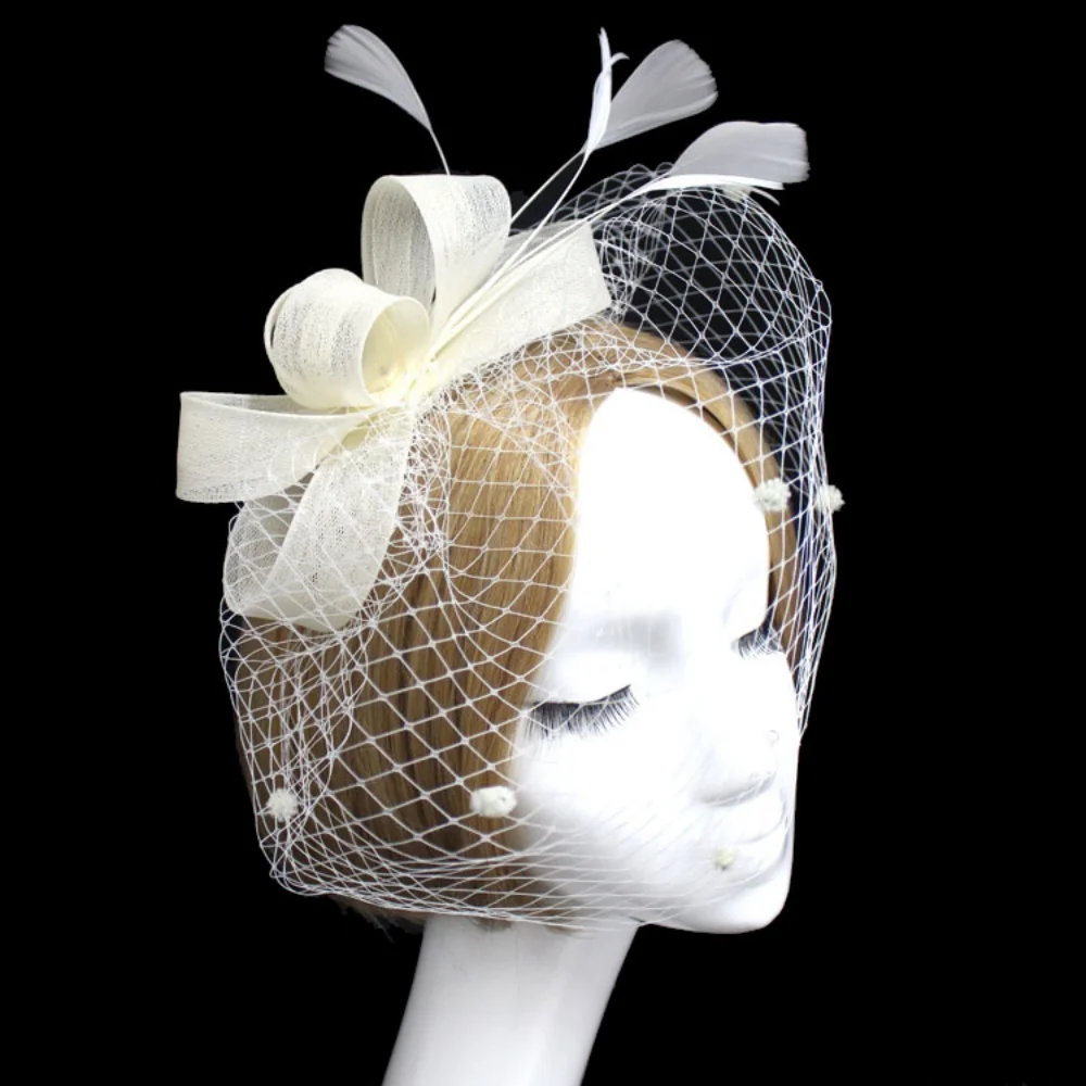 Elegant Bridal Fascinator Headband with Realistic Feather and Net Gauze