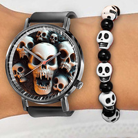 Fashion 2024 Hot White Skull Design Men's and Women's Quartz Watch Casual Black Silicone Gift Clock Wristwatch