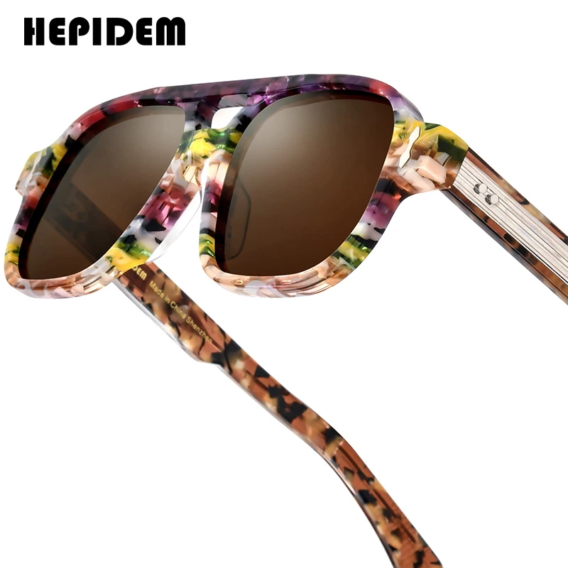 HEPIDEM Thick Acetate Sunglasses for Men 2026 Famous Brand Designer Glasses Big Size Pilot Sun Glasses for Women Shades 9428T