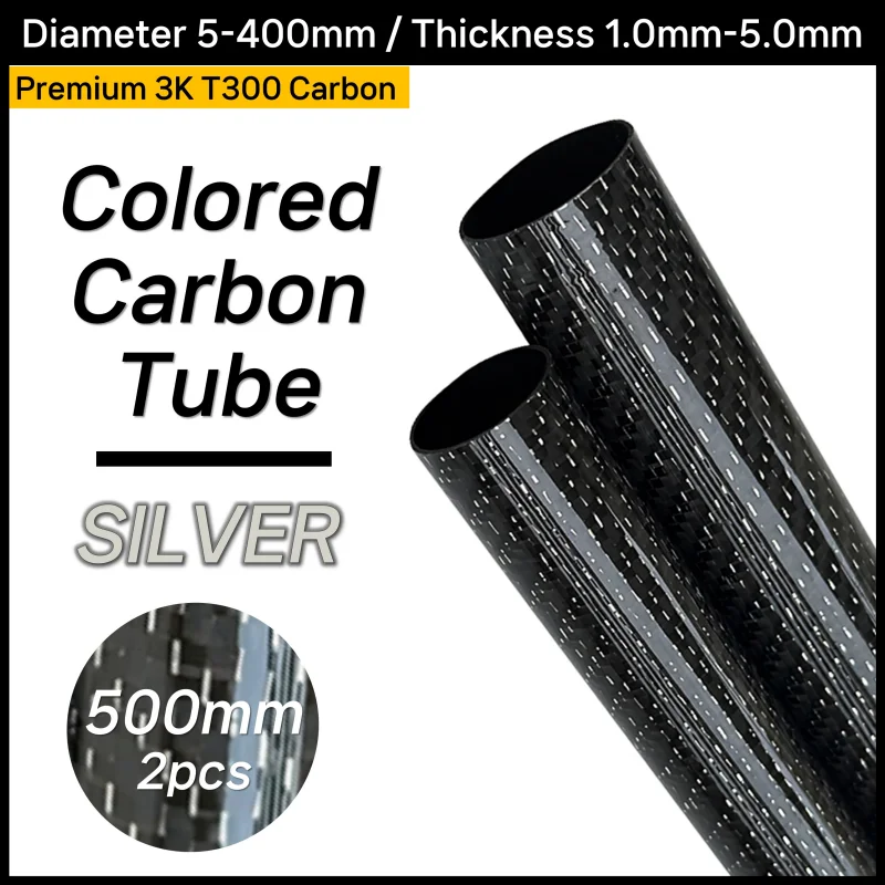 2pcs/lot 500mm Carbon Fiber Tube Silver OD 6-30mm for RC Airplanes Parts 3K High Strength Hardness Composite Material