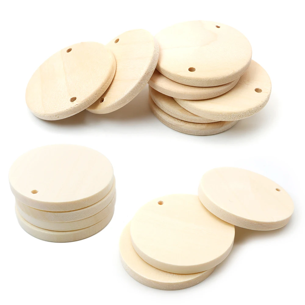 Wholesale 100 Pcs Round Wooden DIY Keyring with Keychain Wood Tags with Hole Reminder Record Calendar Wood Chips DIY Crafts