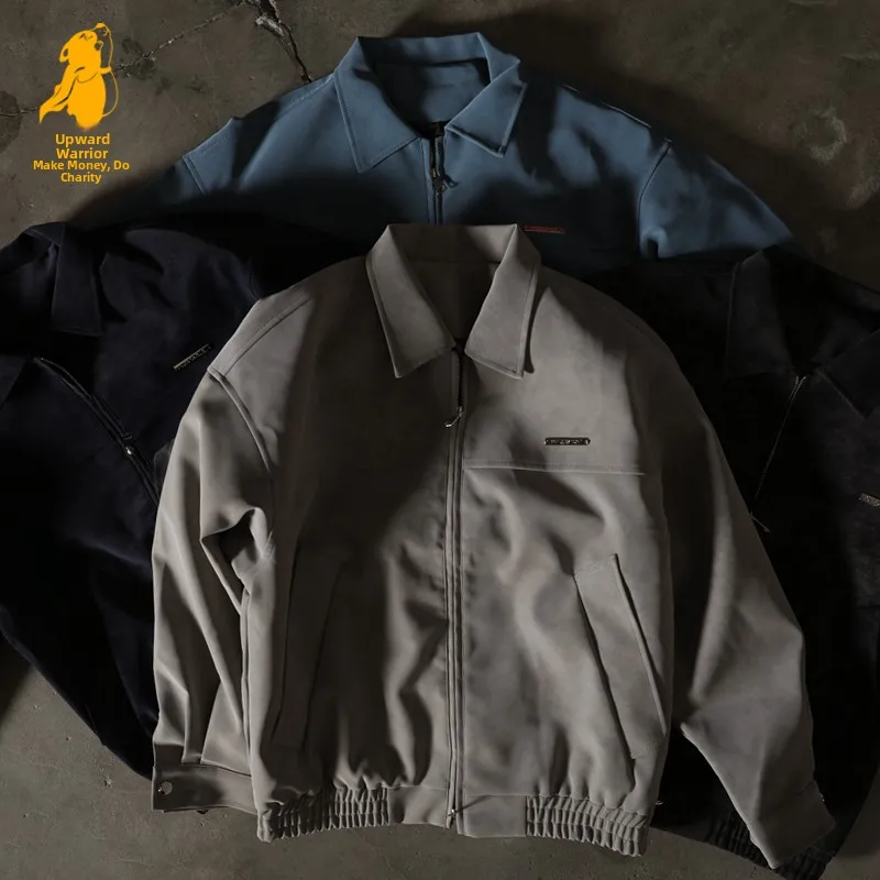 

Retro American PU Leather Jaet Loose Fit Men's Women's Faion Urban Sle Spring Autumn Winter Thiened Long Sve Zipper