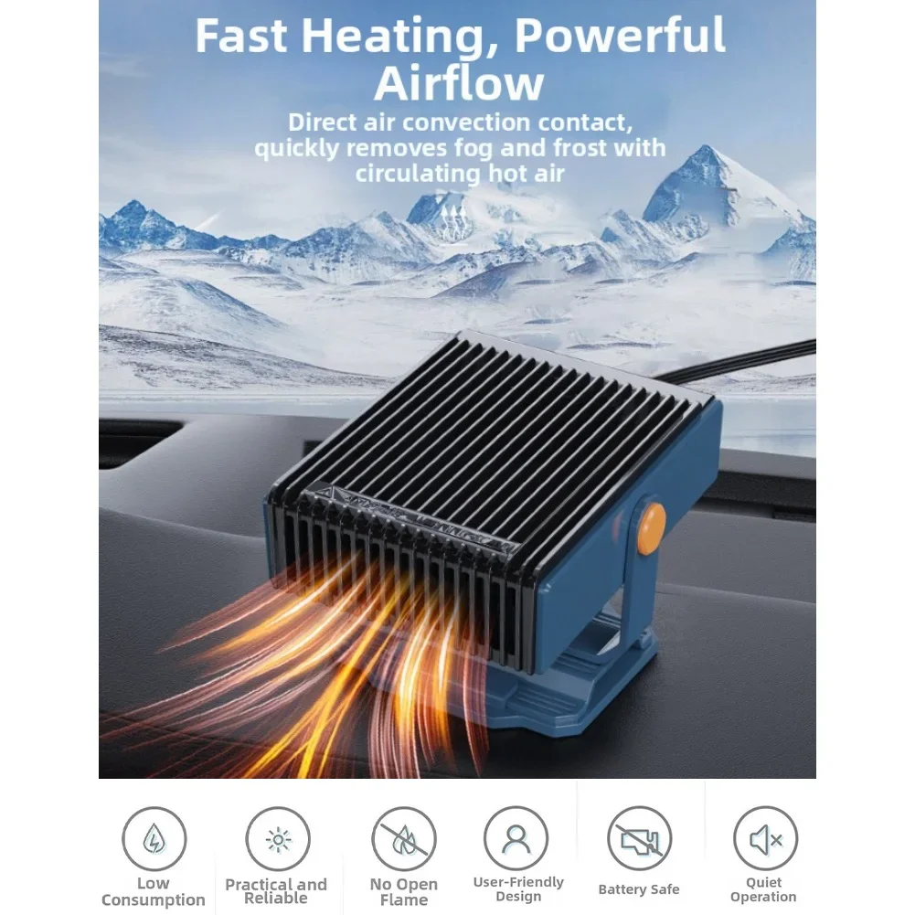 Portable 12V 150W Car Heater Fan with 360 Degree Adjustable Rotation Effective Fog and Frost Removal for Vehicle