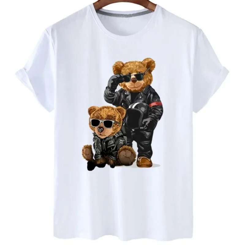 Summer Large Size Bear Pattern Short-sleeved Men Women's Casual White T-shirt Teddy Bear Women Clothing  Oversized T Shirt A1