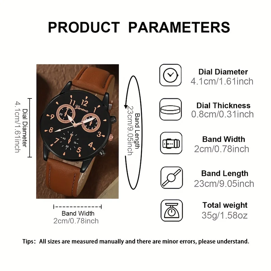 ساعة كوارتز عتيقة للرجال ، ساعة معصم وسوار من الجلد الصناعي التناظري ، هدايا له ، 2 صوفي لكل مجموعة