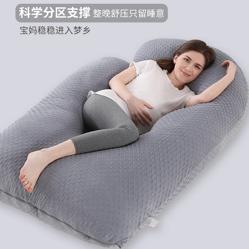 Fabricante de almohadas para mujeres embarazadas tipo J de terciopelo de cristal, venta al por mayor, protección lateral de la cintura, cojín de apoyo Abdominal