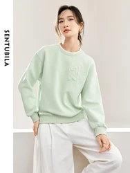 SENTUBILA Women Embroidery Sweatshirt 2024 Spring Autumn Round Neck Fashion Spliced Comfort Loose Long Sleeve Tops 141A53188