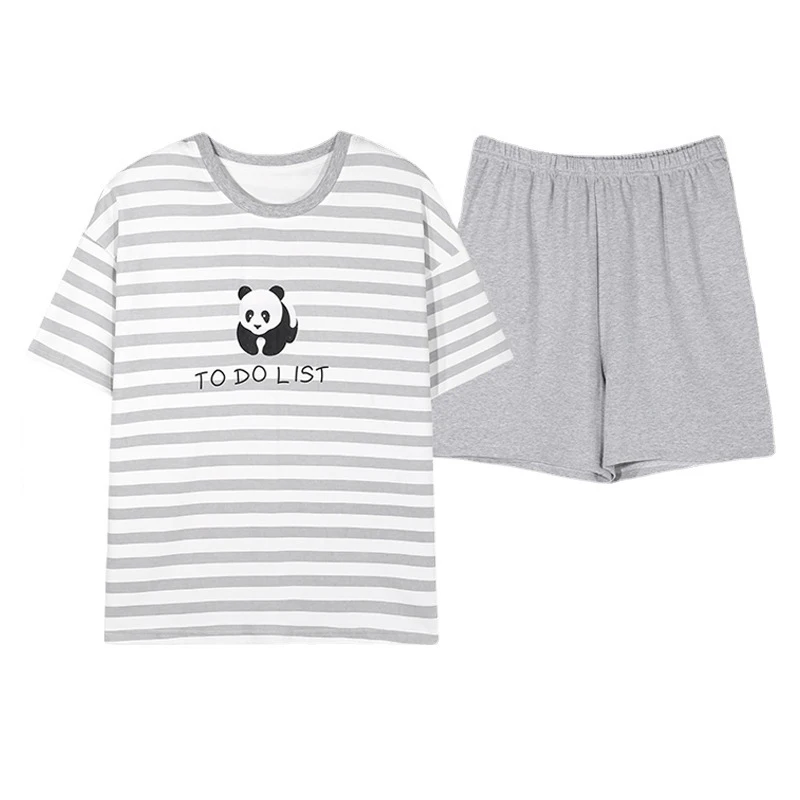 Summer Plaid Sleep Lounge Pajama Short-Sleeved Women's Pajama Set Cartoon Pyjamas Cotton Sleepwear Home Fashion Mujer Homewear
