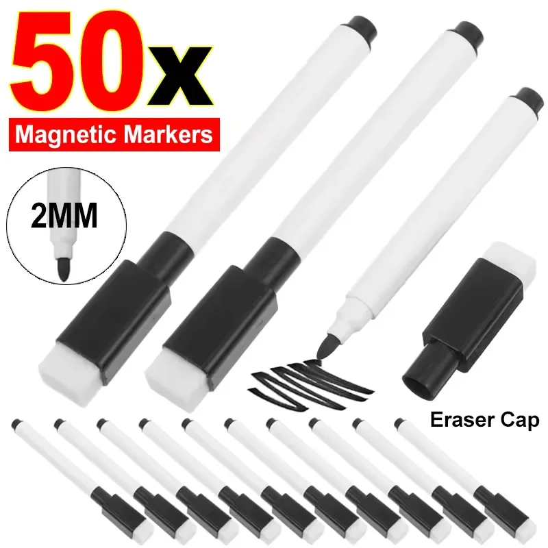 

60-5PCS Magnetic Whiteboard Marker Pen Dry Erase Markers With Eraser For Office School Stationery Writing Drawing Pen Dry Erase