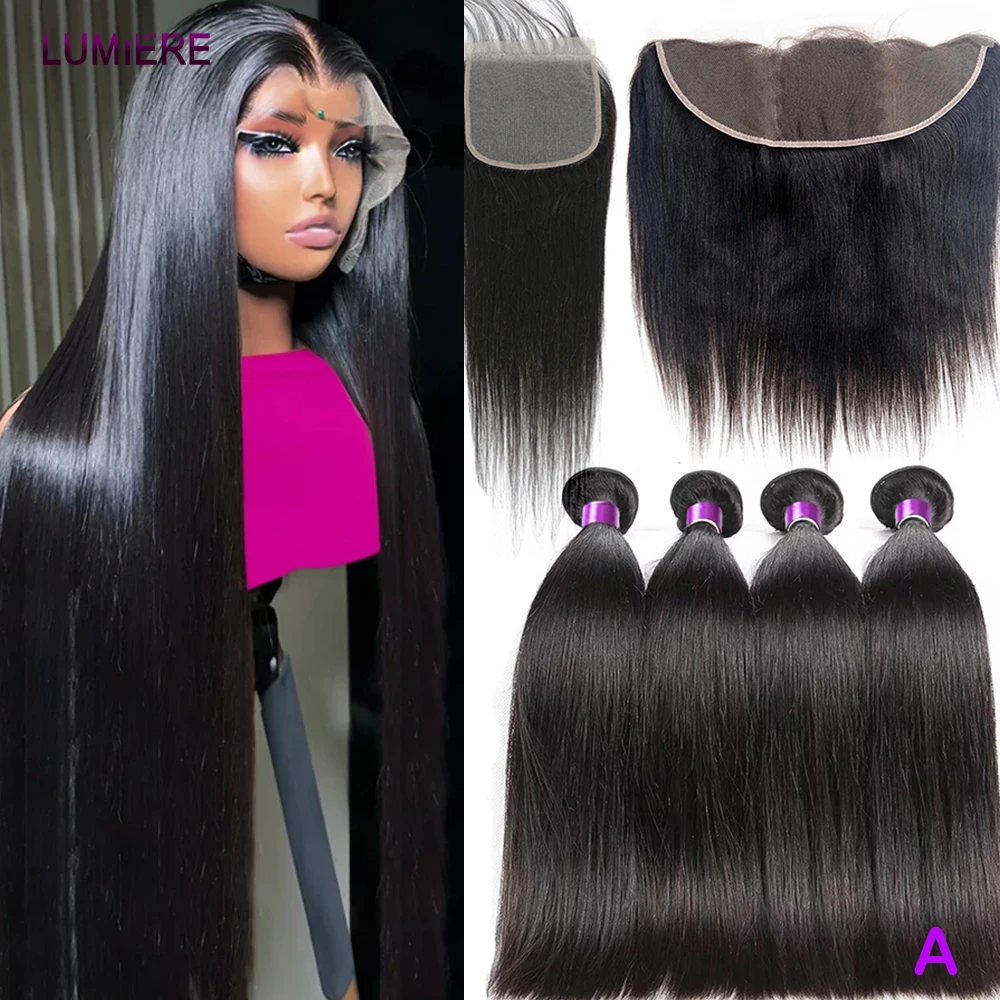 

Прямые пучки человеческих волос с кружевной застежкой, фронтальная HD прозрачная кружевная пучка волос с двойным утком, оптовая продажа, 18А, высокое качество