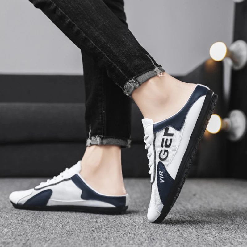 Herensneakers met gesloten neus Zomer Mesh Ademende loafers Zachte zool Comfortabele ondersteuning Halve pantoffels Mannelijke casual wandelschoenen