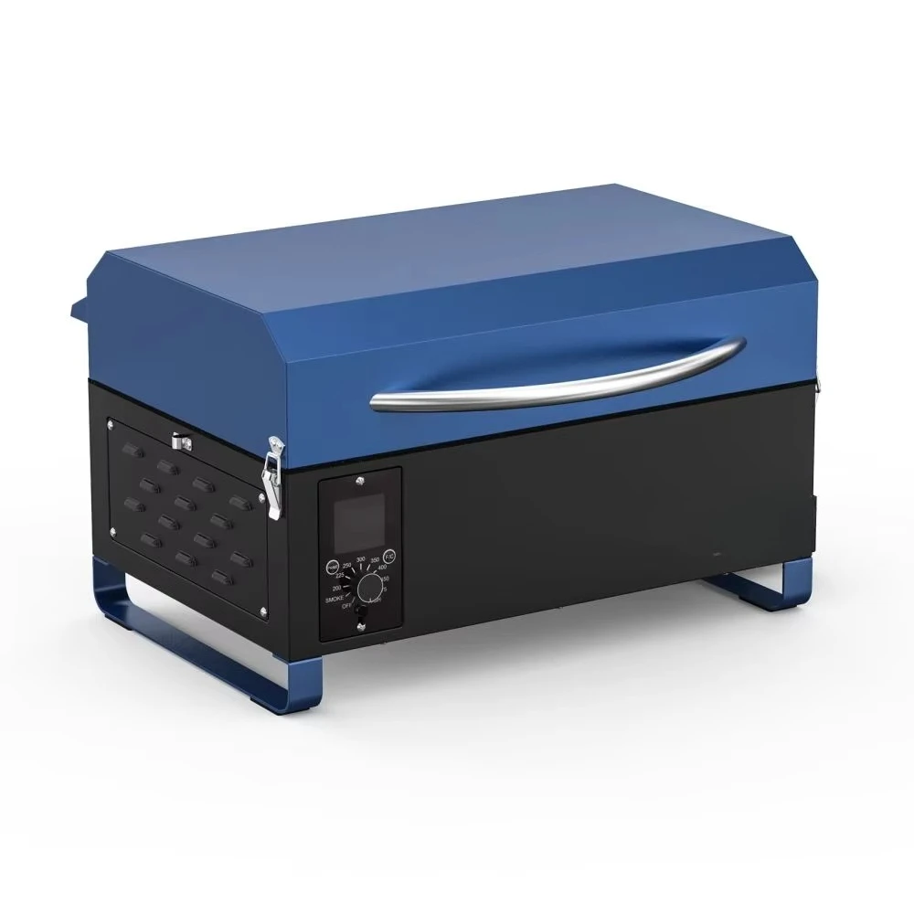 Modern Stylish Tabletop Metal Pellet Barbecue Station, Compact Plancha Roasting Stand with Smoking Function