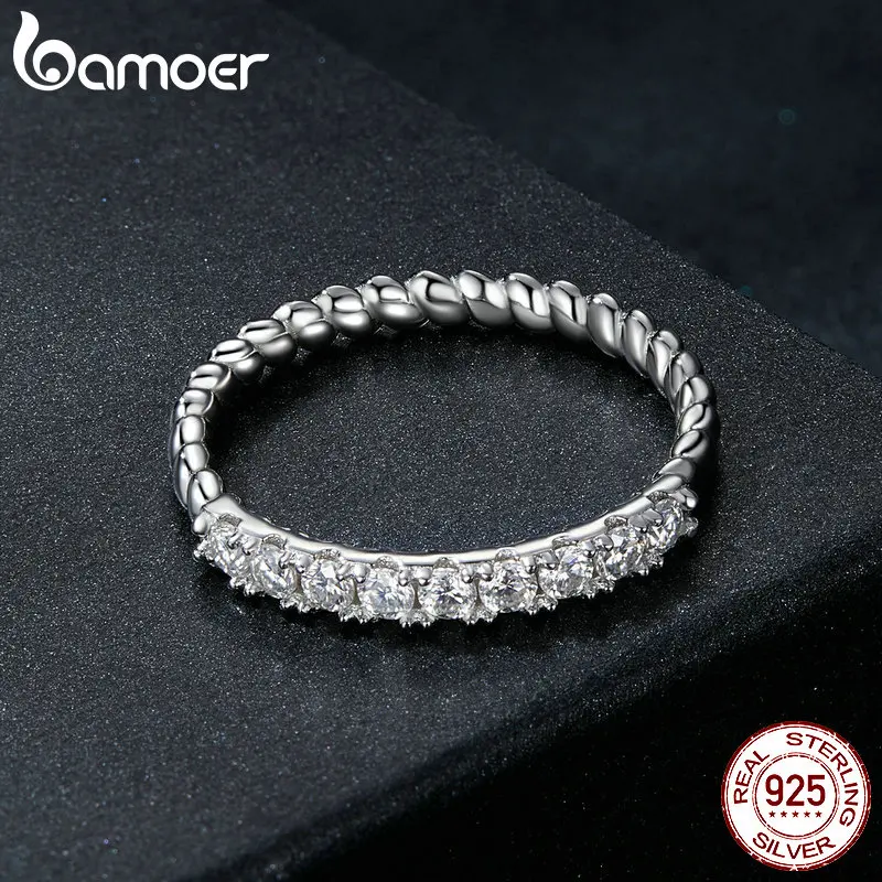 BAMOER 925 Sterling Silver Textured Shiny Moissanite Ring Half Eternity Band Ring for Women Anniversary Statement Jewelry MSR052