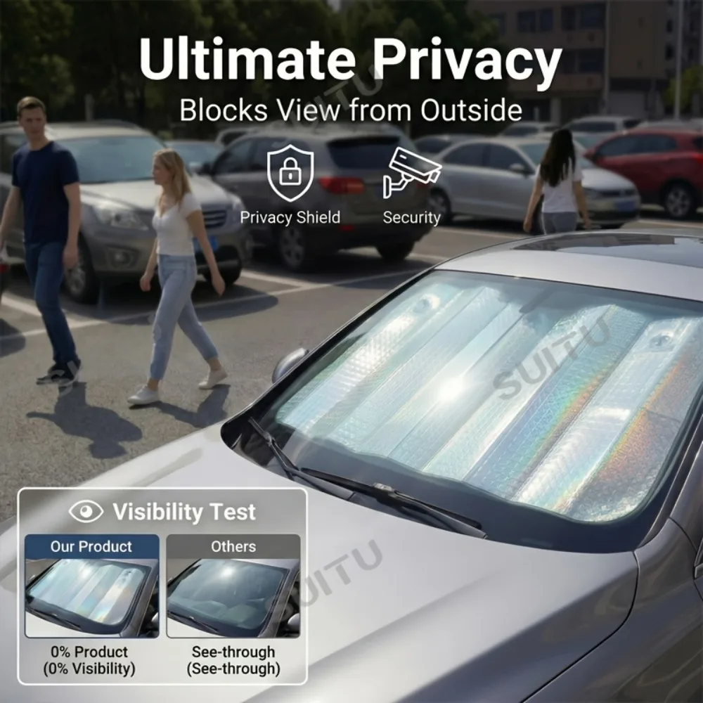The new 2026 heat insulating sunshade is designed specifically for automotive windshields featuring a titanium silver finish and