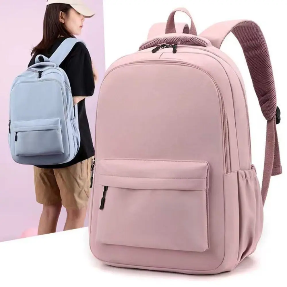 

Solid Color Preppy Style Backpack Large Capacity Korean Style Students School Bag Handbag Nylon Teenagers Shoulder Bag Women
