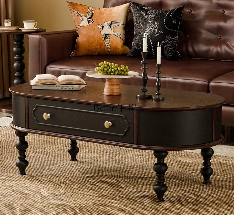 

04ld14 French-style Solid Wood Coffee Table for Living Room, Home Use, Light Luxury, High-end Feel, Small Table