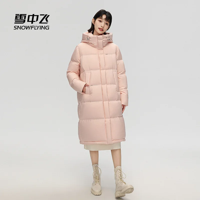 SNOW FLYING-Women\'s Long Down Jacket, White Duck Down Coat, 90% Loose, Warm for Winter, Below -15 Degrees Celsius, Fashion