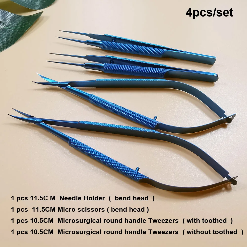 Titanium Tlloy Surgical Instruments Ophthalmic Microsurgical Dental Instruments Needle Holders + 11.5cm Scissors +Tweezer