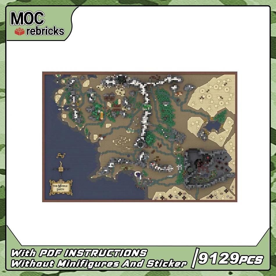 MOC UCS Fantasy World Map Building Blocks Set Vintage Medieval Landscape Wall Art Mosaic Painting Bricks Toy Adult Gift