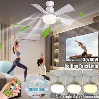 Ceiling Fan Light 30/40W Silent Fan with Light Remote Control Dimmable 85-265V AC Energy-saving E27 Ceiling Lamp Fan for Bedroom